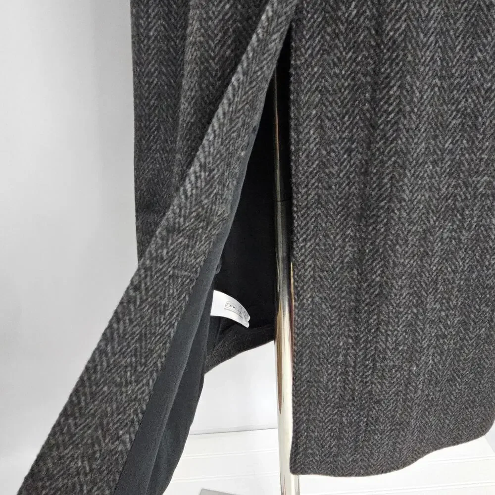 The Drop Jessy Grey Herringbone Double Breasted Long Overcoat Women's Size L NWT - Picture 11 of 16
